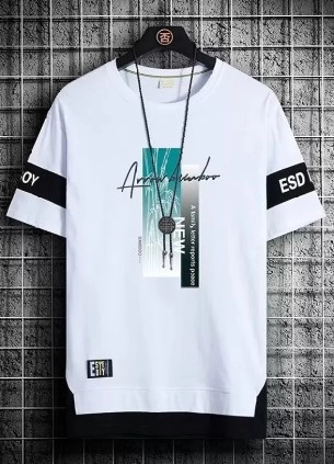 Round Neck Printed T-Shirt for Men (White, S)