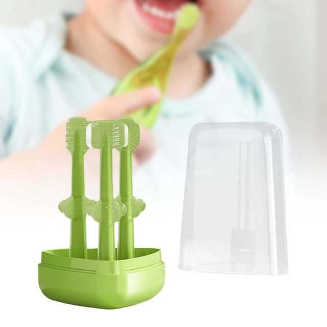 Silicone 3-Step Toothbrush for Kids (Green, Set of 1)