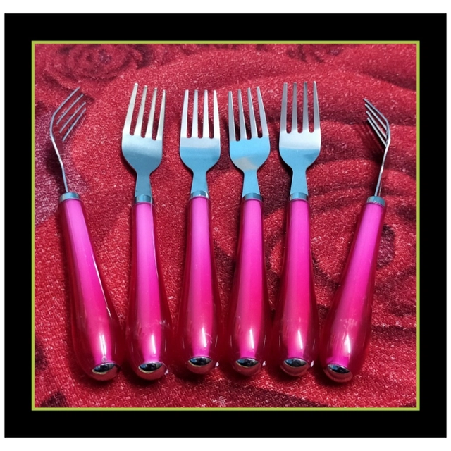 Stainless Steel Fork Set (Pink, Pack of 6)