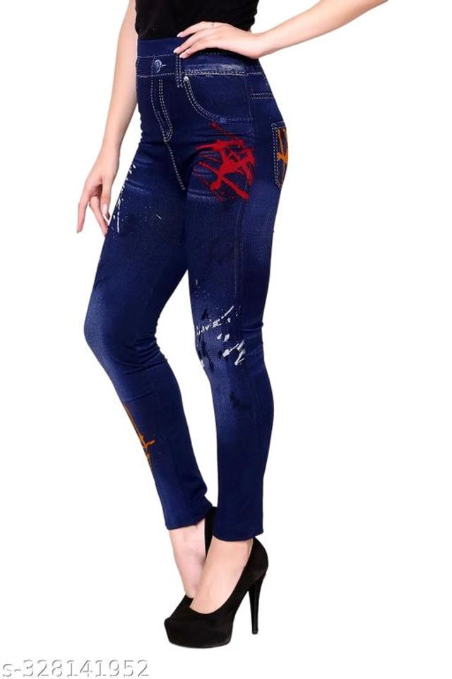 Polyester Dyed Jeggings for Women (Navy Blue, Free Size)