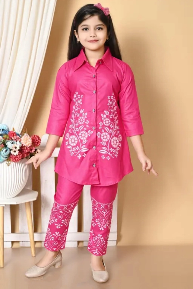 Rayon Printed Cloting Set for Girls (Pink, 2-3 Years)