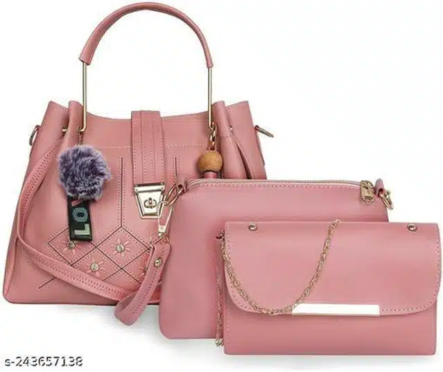 Handbags Set for Women (Pink, Pack of 3)