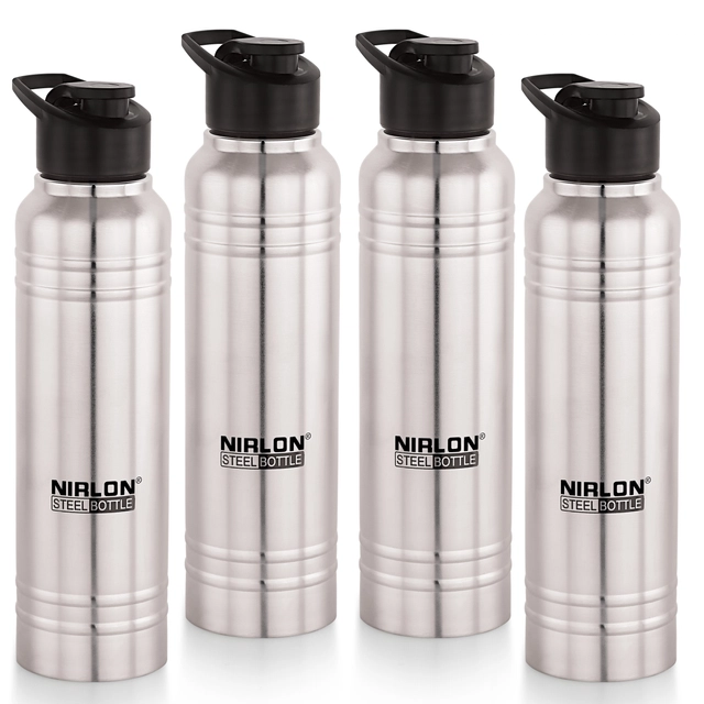 Nirlon Stainless Steel Water Bottles (Silver, 1000 ml) (Pack of 4)