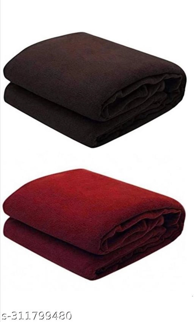 Fleece Blankets for Home (Pack of 2) (Brown & Maroon, Free Size)