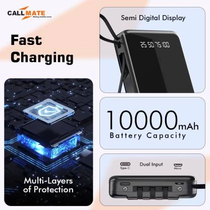 Callmate 10000 mAh 12 W Power Bank  (Black, Lithium Polymer, Fast Charging for Mobile (Pack of 1)