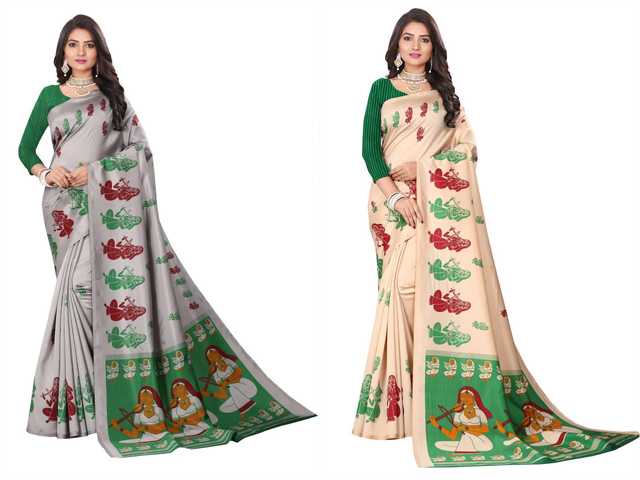 Trendy Art Silk Saree With Blouse Piece For Women (Pack Of 2) (Multicolor, 6.3 m) (M-4968)