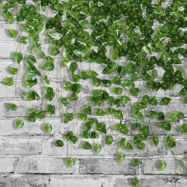 AKP Artificial Creeper Money Plant Leaf Garland (Green, Pack Of 04 Strings,8ft/Per string 30-32 leaves per vine.