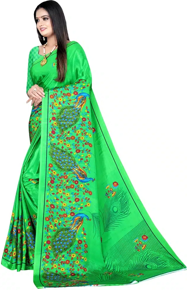 Crepe Printed Saree for Women (Green, 6.3 m)