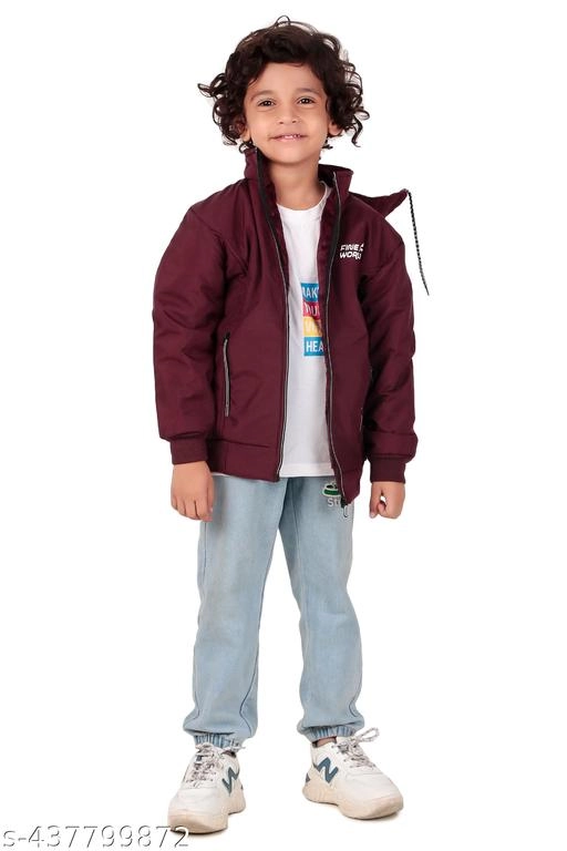 Polyester Jacket for Boys (Maroon, 1-2 Years)