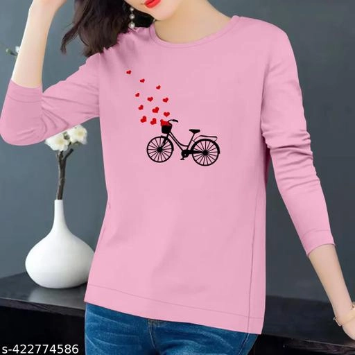 Cotton Blend Printed Sweatshirt for Women (Pink, XS)