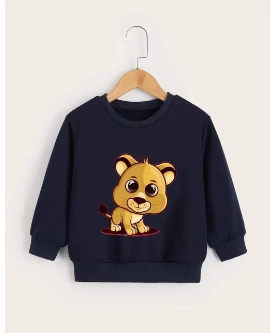 Round Neck Printed Sweatshirt for Girls (Navy Blue, 0-3 Months)