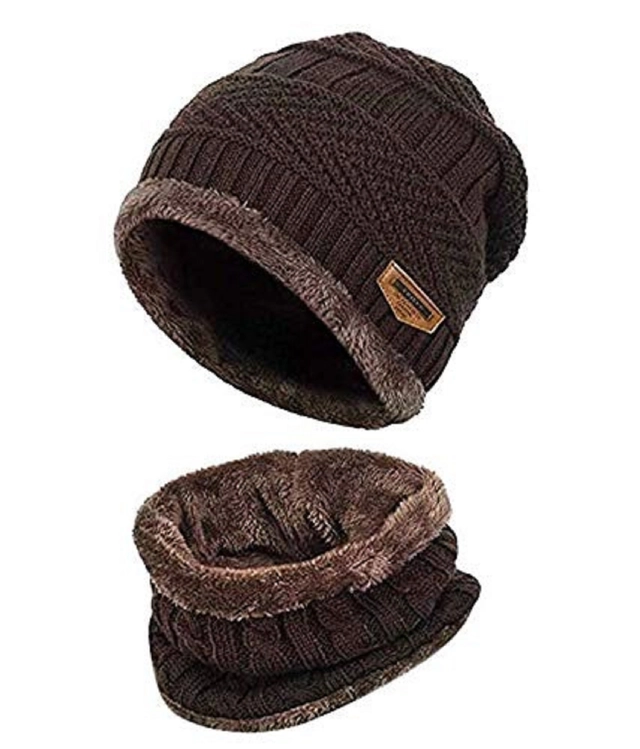 Woolen Cap with Neck Warmer for Women (Brown)