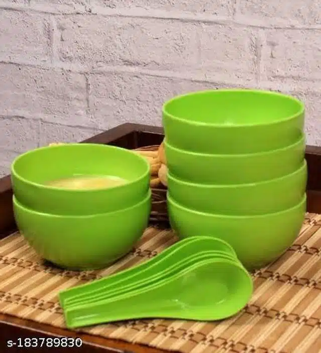 Bowl with Spoons for Kitchen (Green, Set of 12)