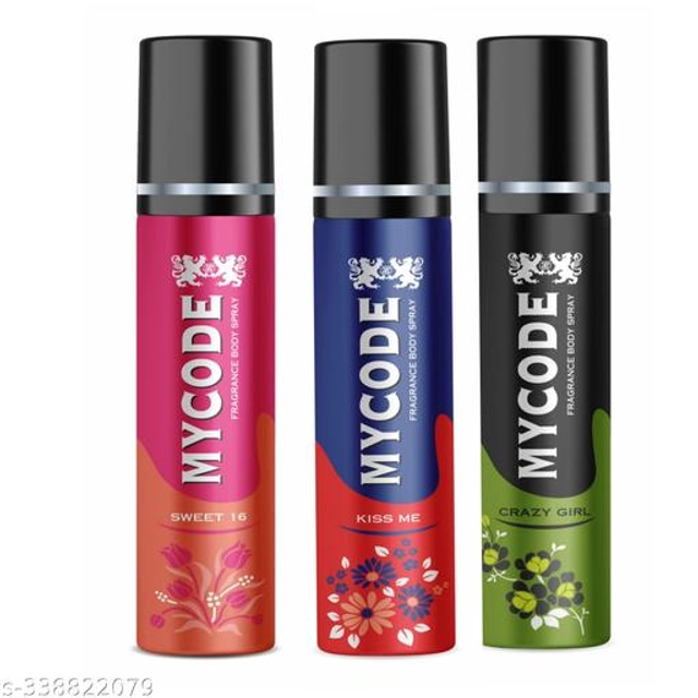 Combo of MYCODE Crazy Girl, Kiss Me & Sweet 16 Body Spray for Men (100 ml, Pack of 3)