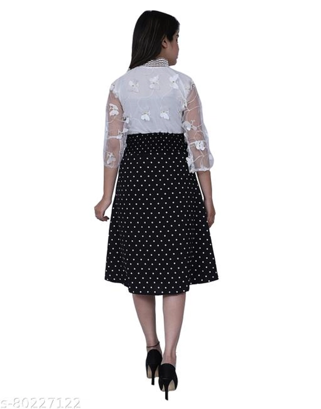 Crape Dress for Women (Black & White, S)