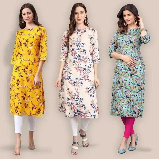 Women Crepe Printed Kurta (Pack Of 3) (Multicolor, S) (SD-585)