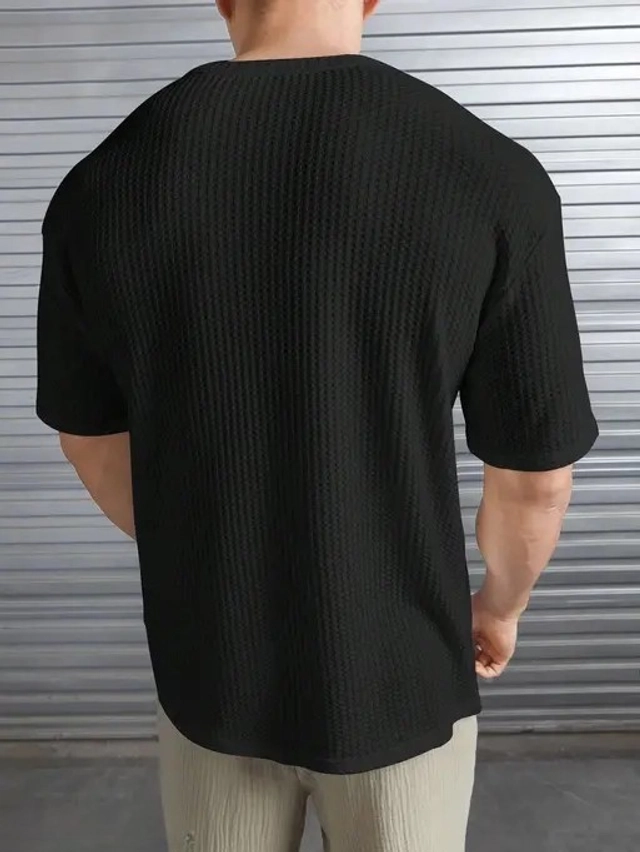 Round Neck Solid T-Shirt for Men (Black, M)