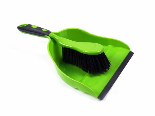 Combo of Plastic Toilet Brush with Stand, Dustpan & Brush (Green, Set of 3)