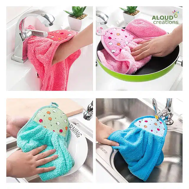 Microfiber Wash Basin Hanging Hand Towels (Multicolor, Pack of 4)