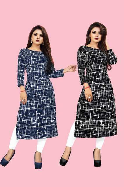 Rangrasiya Crepe Kurti For Women (Pack Of 2) (Blue & Black, XL) (Rc-89)