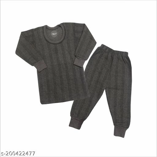 Cotton Blend Thermal Cothing Set for Girls (Grey, 6-12 Months)