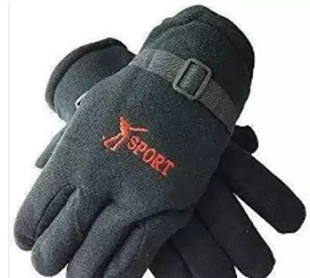 Woolen Winter Gloves for Men (Black, Free Size)