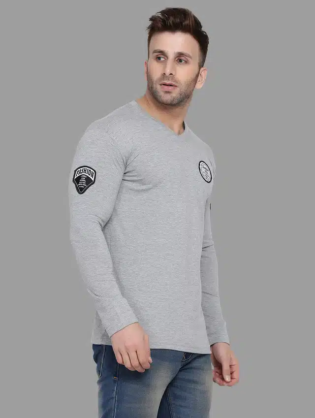 Men Solid Full Sleeves T-shirt (Grey, XL) (RSC-128)