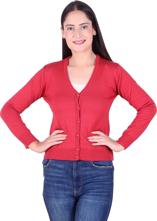 V Neck Solid Cardigans for Women (Coral, M)