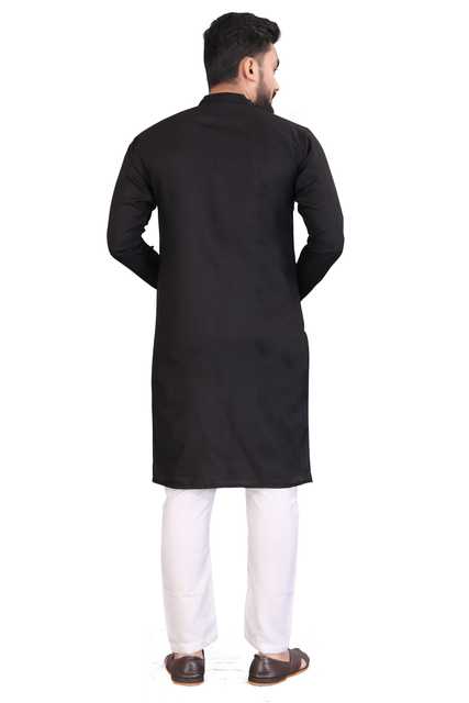 Essential Men's Cotton Full Sleeves Kurta Set (Black & White, M) (LDC-13)