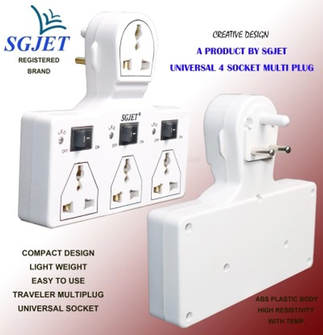 SGJET 4 UNIVERSAL SOCKET 3 SWITCH MULTI PLUG EXTENSION BOARD 4 Socket Extension Boards  (White, Pack of 1)