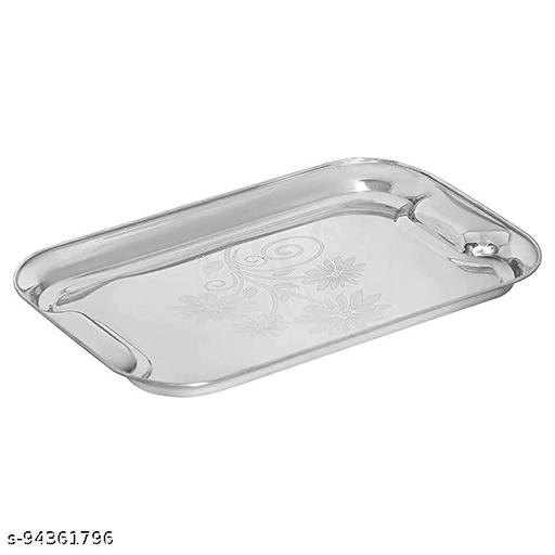 Stainless Steel Serving Tray (Silver, Set of 2)