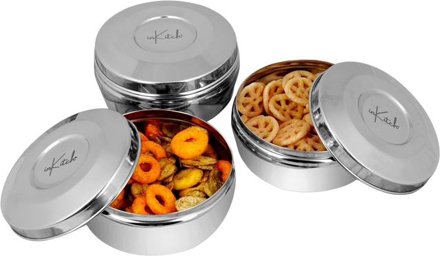 Inkitch Stainless Steel Storage Container with Lid for Kitchen (Silver, Pack of 3)