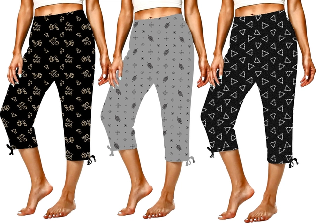 Cotton Printed Capris for Women (Multicolor, L) (Pack of 3)