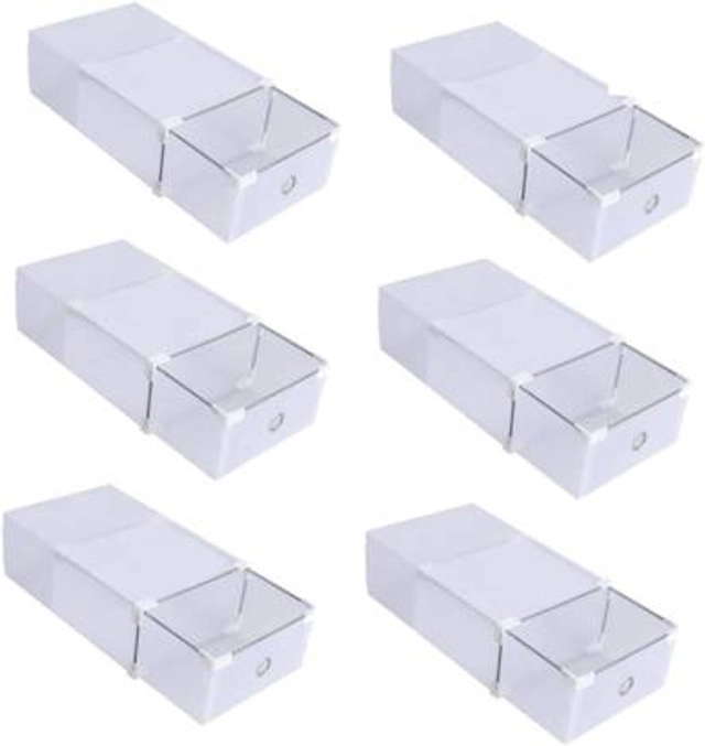 Shoe Box Storage Organizer Plastic Shoe Rack  (White, 6 Shelves, Knock Down)