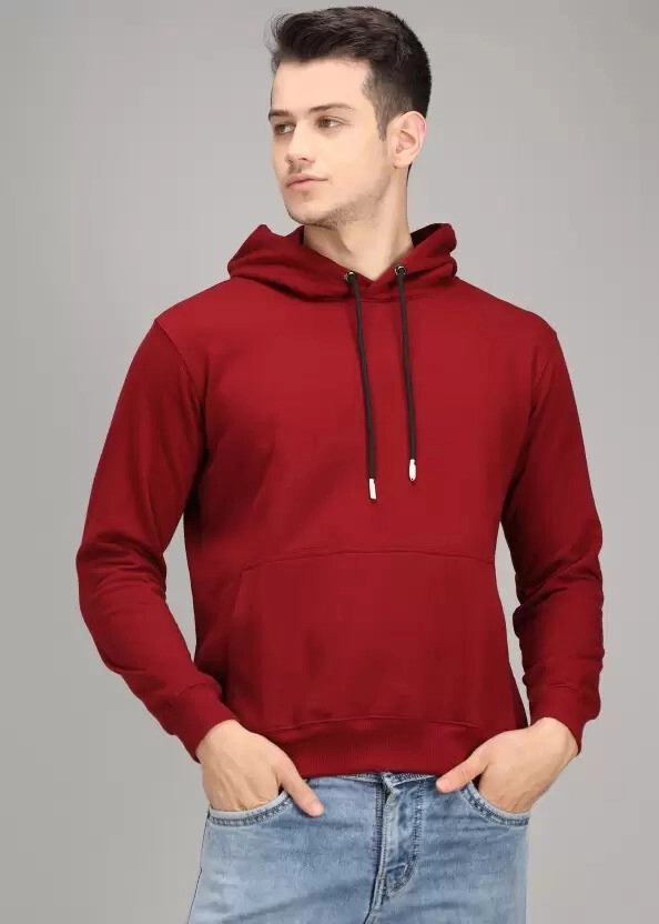 Cotton Blend Solid Hoodie for Men (Maroon, M)