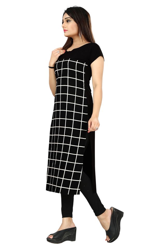 Womens Printed Poly Crepe Straight Kurta (Multicolour, S) (DSK-81)