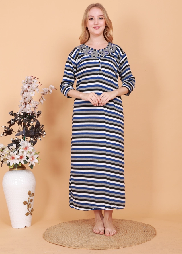 Woolen Striped Nightdress for Women (Multicolor, Free Size)