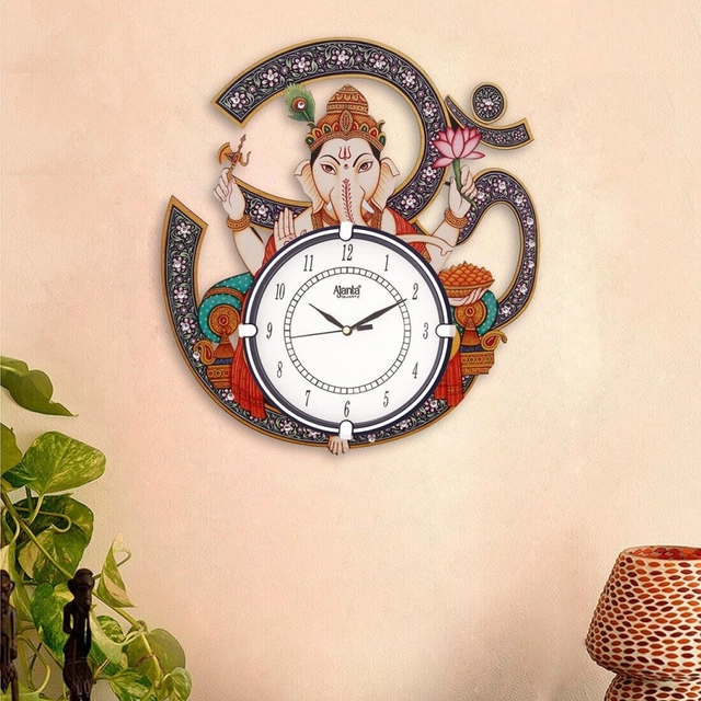 AJANTA Analog Multicolor OM Ganesha With Glass Wall Clock (38.4x34.4 cm) (Pack Of 1)