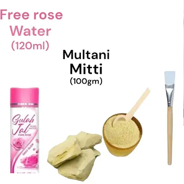 Combo of Daily Glow Natural Gulab Jal (120 ml) & Multani Mitti Face Pack (100 g) with Brush (Multicolor, Set of 3)