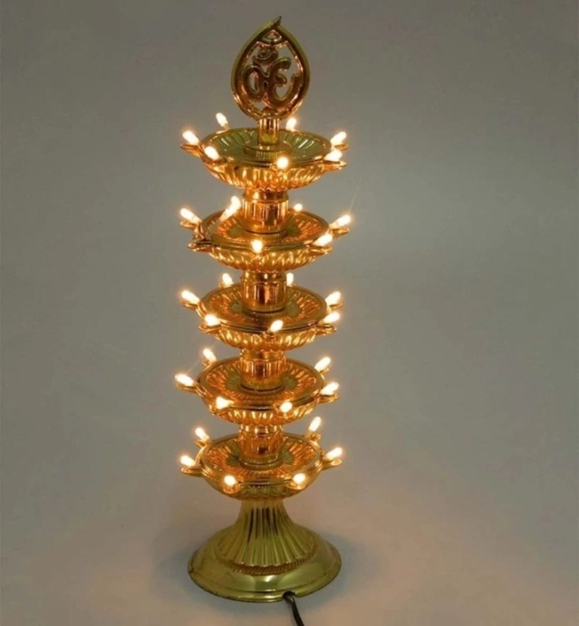 PVC Diwali Decoration Light 5 Layer Electric Diya (Gold)