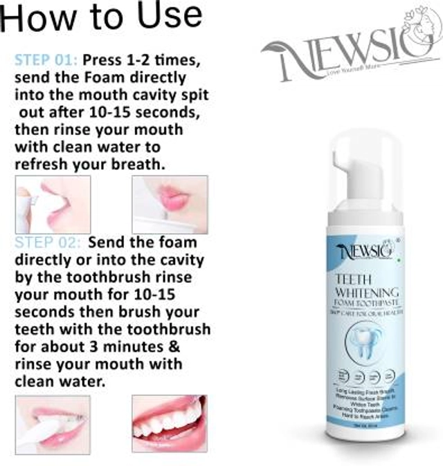 Newsio Teeth Whitening Foam To Removes Bad Breath Fights Germs For Women & Men(60 Ml)