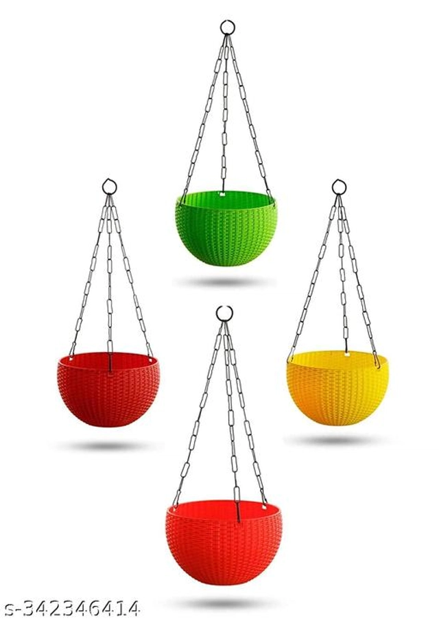 Plastic Hanging Planter (Multicolor, Pack of 4)