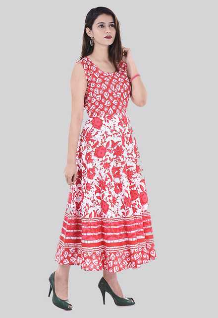 Majestic Women Casual Cotton Women Printed Dress (Red) (MT-73)
