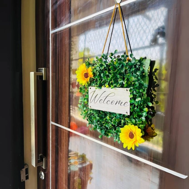 Akaar Jade Welcome Door Hanging with Yellow Sunflower - (20 cm) (Pack Of 1)