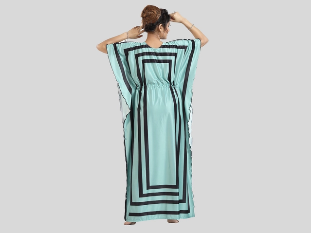 Satin Printed Nightdress for Women (Blue & Black, Free size)