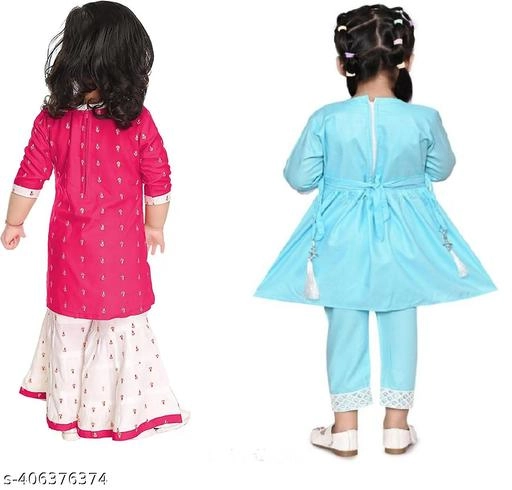 Rayon Kurta Set for Girls (Multicolor, 3-6 Months) (Pack of 2)