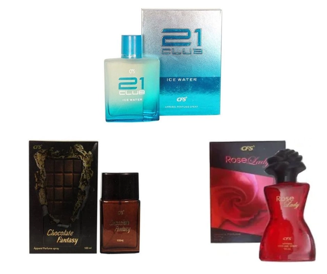 Combo of CFS Chocolate Fantasy with Rose Lady & 21 Club Blue Perfumes for Men & Women (40 ml, Pack of 3)