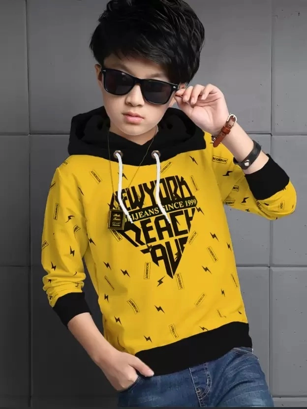 Cotton Blend Printed Hoodie for Boys (Mustard & Black, 2-3 Years) (Pack of 2)