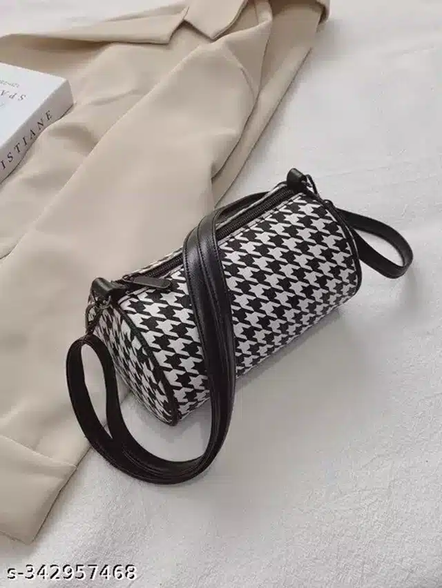 PU Sling Bag for Women (Black & White)