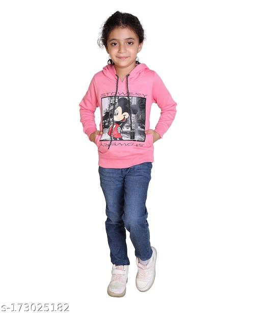 Woolen Printed Hoodie for Girls (Pink, 4-5 Years)